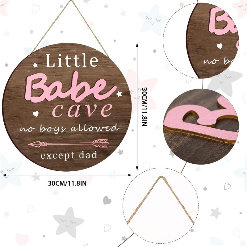 Yookeer Little Babe Cave Door Sign Wood Baby Girl Nursery Decor Little Girl Nursery Room Wall Art for Bedroom Living Room Hanging Rustic Woodland Decor - Image 2